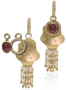 Evil Eye earrings set with Diamonds - detachable - in 18ct Yellow Gold