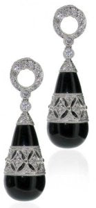 Deco Black Onyx and Diamond Pear Drop earrings