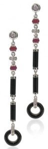 Deco line Black Onyx Ruby and Diamond earrings