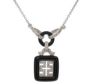 Deco Necklace - Square Onyx and diamonds