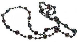 Long pearl chain necklace - black