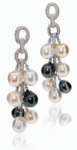 Multi colour Pearl and Diamond link drop earrings