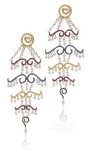 Multi colour Sapphire and Diamond 'delicate' chandelier earrings