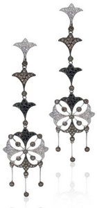 Lacey drop Diamond Earrings set with Black, White and Cognac Diamonds