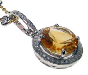 Citrine and diamond round pendant