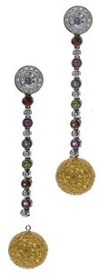 Interchangeable line earring - Multi Sapphire and Diamond - Pave ball drop