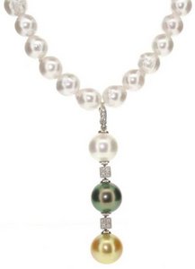 3 colour Pearl and Diamond pendant