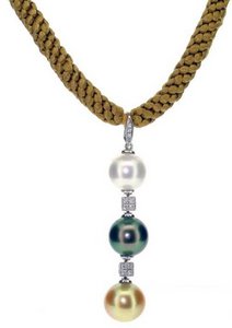 3 colour Pearl and Diamond pendant