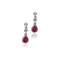 Baby Ruby pear and Diamond drop earrings