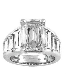 Emerald cut Diamond set into Baguette set shank