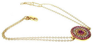 Flat disc Evil Eye bracelet - with Diamonds and Pink & Yellow Sapphires