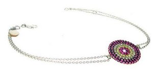 Large flat disc Evil Eye bracelet - with White Diamonds and Pink & Yellow Sapphires