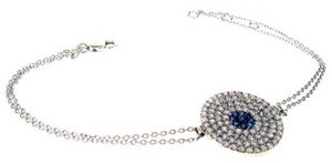 Large flat disc Evil Eye bracelet - with Blue Sapphires and White Diamonds
