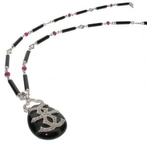 Deco pendant - double C on Onyx Ruby and Diamond necklace