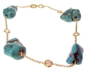 Rock Turquoise and Diamond bracelet - Yellow Gold