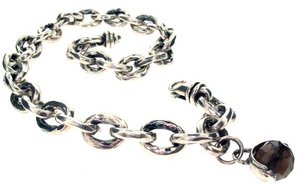 Chunky hammered Silver Italian necklace with Smokey Quartz