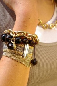 Chunky hammered Gold plated Italian necklace with Smokey Quartz