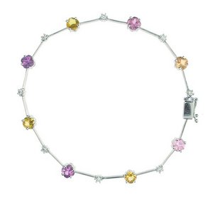 Pink and yellow sapphire claw set and bar bracelet