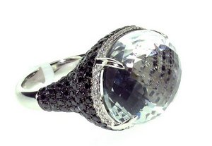 Large White Topaz and Black Diamond ring