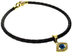 Diamond Evil Eye on plaited leather