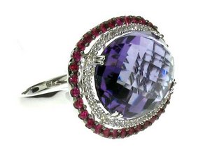 Large Amethyst ring set with Diamonds and Pink Sapphires