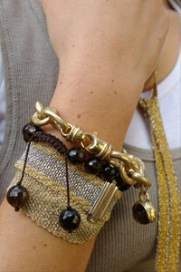 Woven silk and yellow gold plated thread necklace