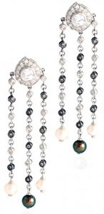 Triple drop Diamond earrings - Black and White Pearl