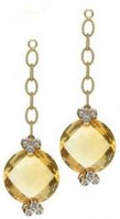 Diamond studs with detachable round briolette on chain - Citrine
