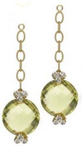 Diamond studs with detachable round briolette on chain - Lemon Citrine