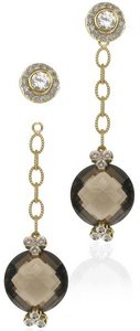 Diamond studs with detachable round briolette on chain - Smokey Quartz