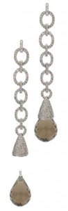 Interchangeable 'Oval Link' Diamond earrings - Smokey Quartz