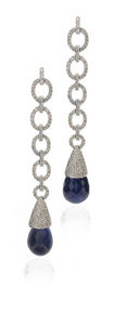 Interchangeable 'Oval Link' Diamond earrings - Sapphire