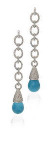 Interchangeable 'Oval Link' Diamond earrings - Turquoise