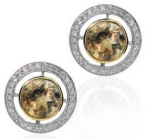 Citrine and Diamond round stud earrings
