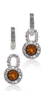 Diamond baby hoops - with 'Antique' detachable Diamond round drops  with Citrine centres