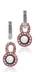Diamond baby hoops - with 'Antique' detachable Pink Sapphire round drops