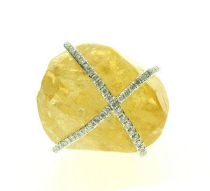 Citrine rock and Diamond crossover ring