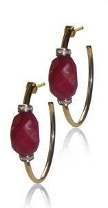 Ruby Rock plain Gold hoops set with Diamond rondelles