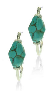 Turquoise Rock plain White Gold hoops set with Diamond rondelles