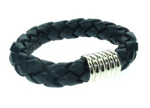 Fat plaited leather cuff with Silver magnetic clasp