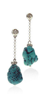 Rock' Turquoise and Diamond drop earrings - in 18ct Yellow Gold