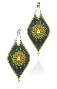 Silver and Gold Filigree earrings - Pearl