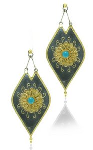 Silver and Gold Filigree earrings - Turquiose