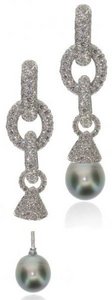 Fat link Diamond earrings- Tahitian Pearl