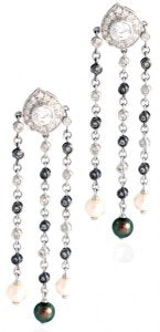 Triple drop Diamond earrings - Black & white Pearl