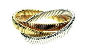 Italian triple ribbed bangle - 3 colour gold