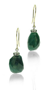 Emerald rock on hook earrings, with Diamond inset rondelle