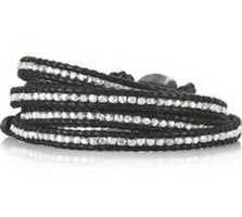 Leather wrap strap - Silver beads