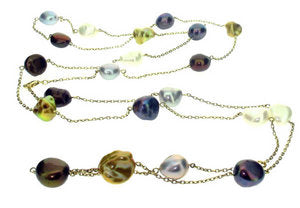 Multi-colour freshwater Pearl & chain necklace
