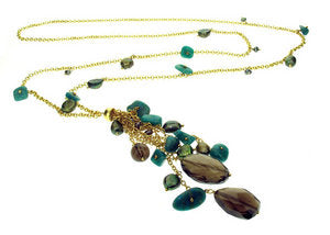 Gold plated Amazanite and Smokey Quartz necklace
